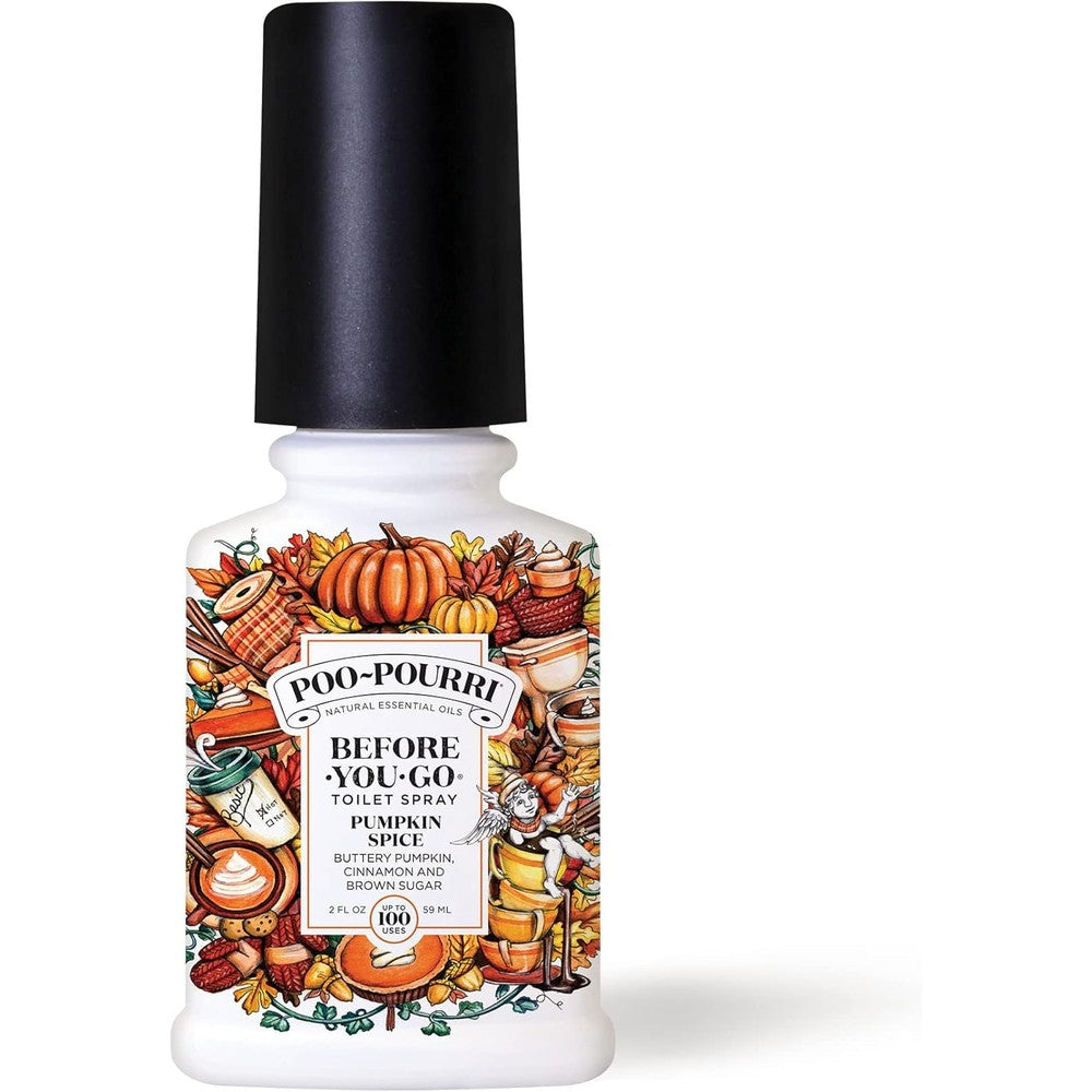 Poo-Pourri Pumpkin Spice Before-You-Go Toilet Spray front view odor neutralizer.