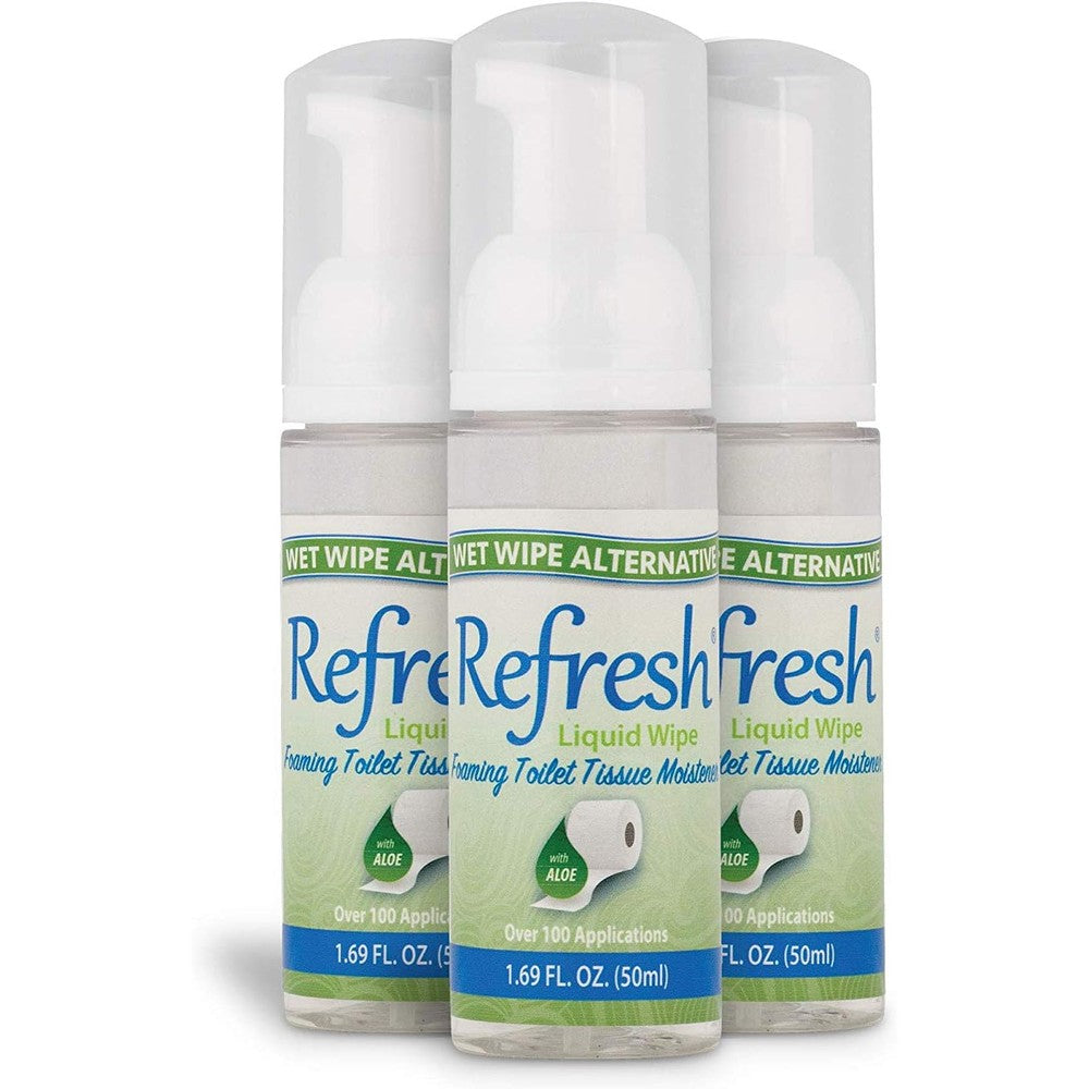 Refresh Liquid Wipe Toilet Paper Foam 3 Pack front view moisturizing wet wipe alternative