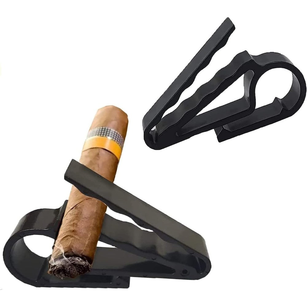 PCTC 2 Pack Cigar Holder Golf Cart Cigar Stand Golf Cigar Holders for Men,Cigar Clip Cigar Minder for Golfers,Boat,Motorcycle,BBQ Grill,Cigar Gifts(Black)