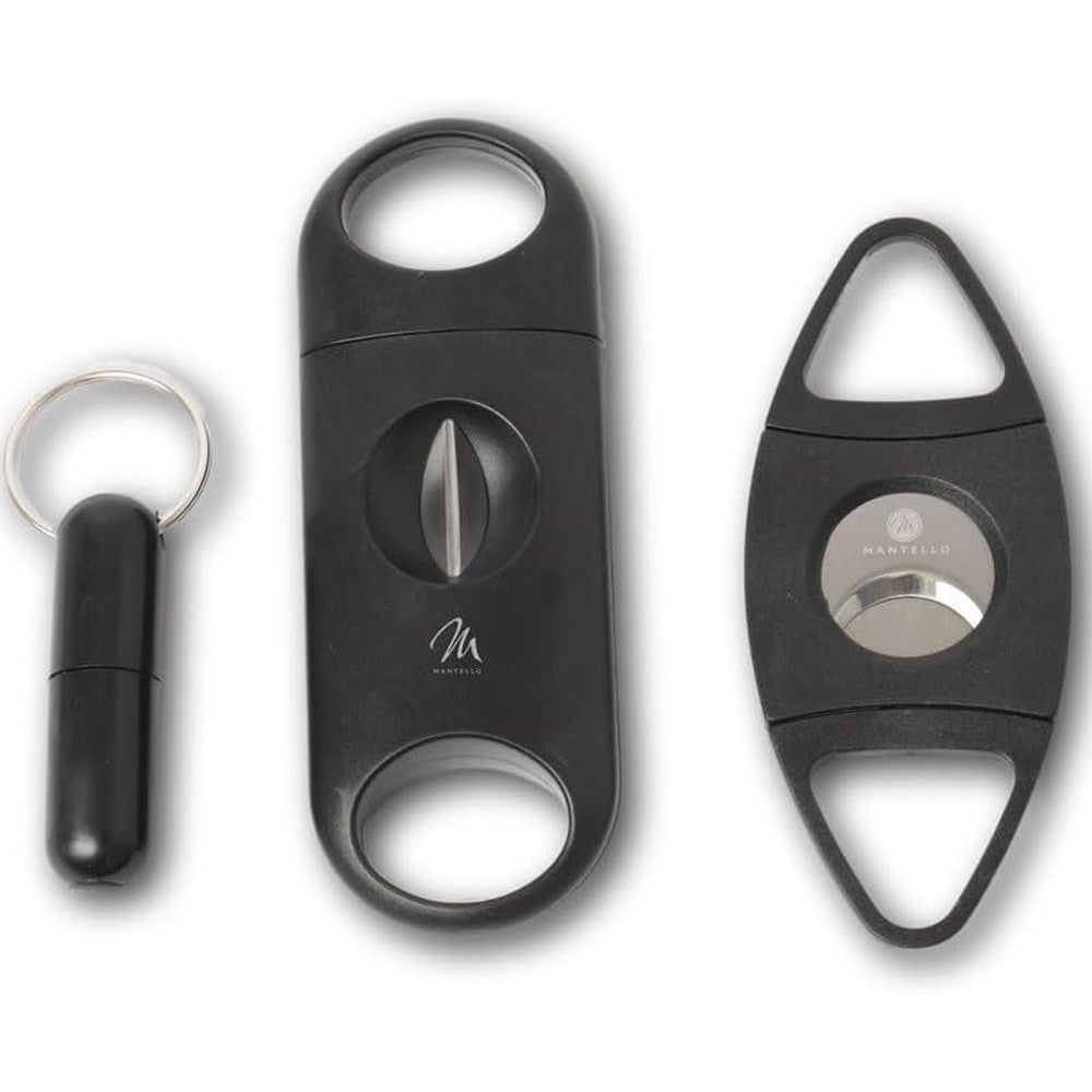 Mantello Cigars 3-Piece Gift Set - Includes Cigar Punch Keychain, Guillotine & V-Cut Cutter - Accessories for Men