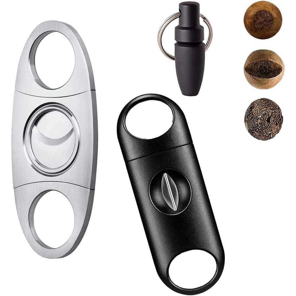 Cigar Cutter Cigar Punch Guillotine Cigar Cutter & V-Cut Cigar Cutter 3 Pack Perfect Combo of Cigar Accessories for Men (3 Pack, Silver)