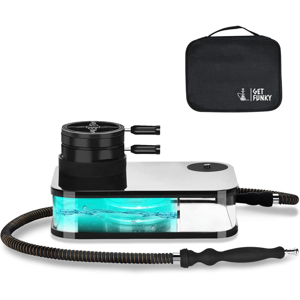 Get Funky Hookah Set - Book Style Base, Silicone Bowl, LED Light & Remote - Black