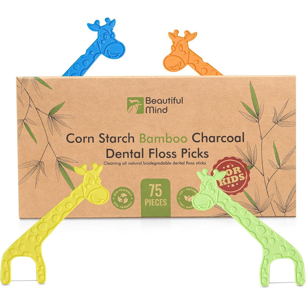 Beautiful Mind organic dental floss picks for kids front view packaging
