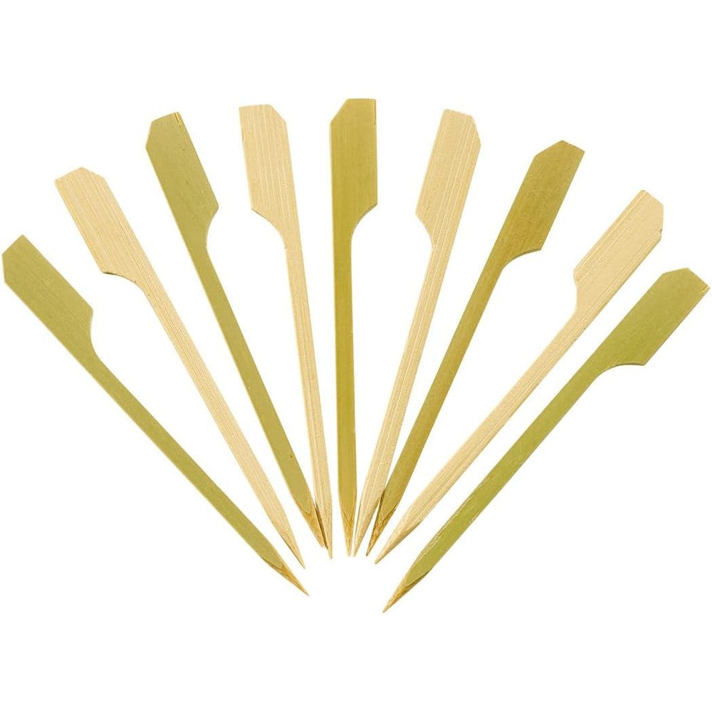 GUSTO bamboo wooden paddle picks 100 count front pack view featuring premium eco friendly cocktail skewers