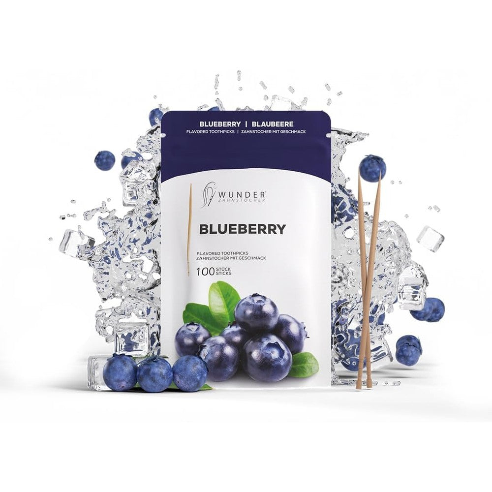 Wunder Zahnstocher Blueberry flavored toothpicks refill pack front view for fresh breath.