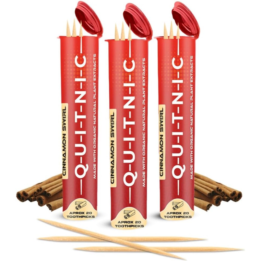 PurePix Quit-NIC Infused Cinnamon Flavored Toothpicks front view pack of three