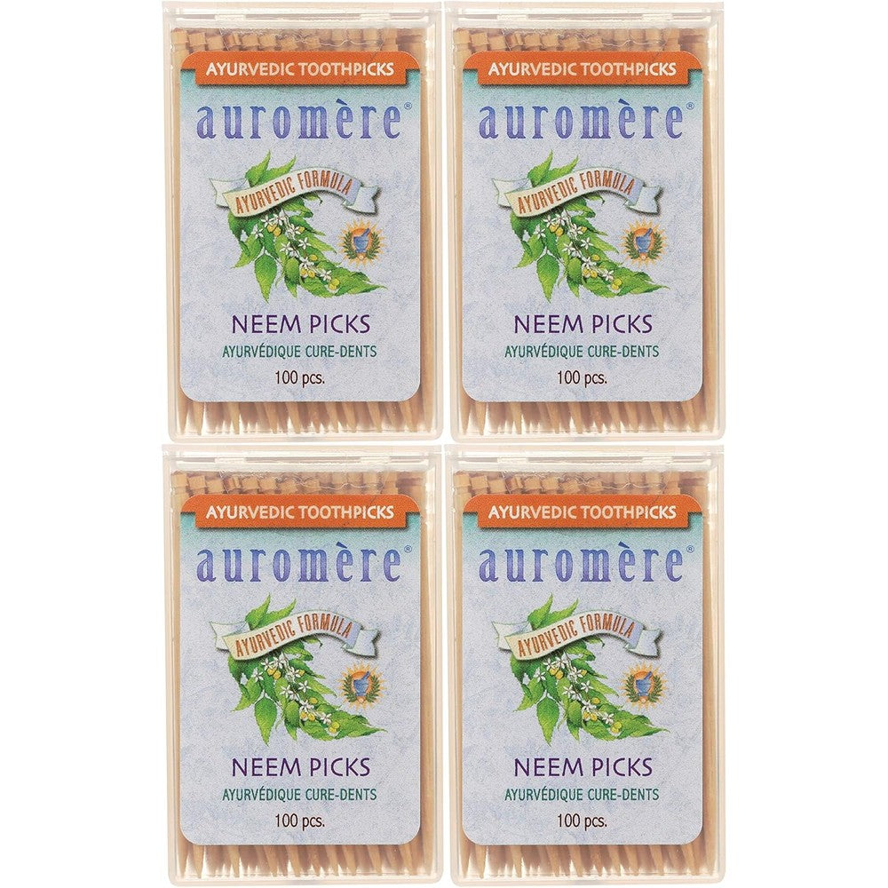 Auromere Ayurvedic Neem Toothpicks front view of 4 pack boxes