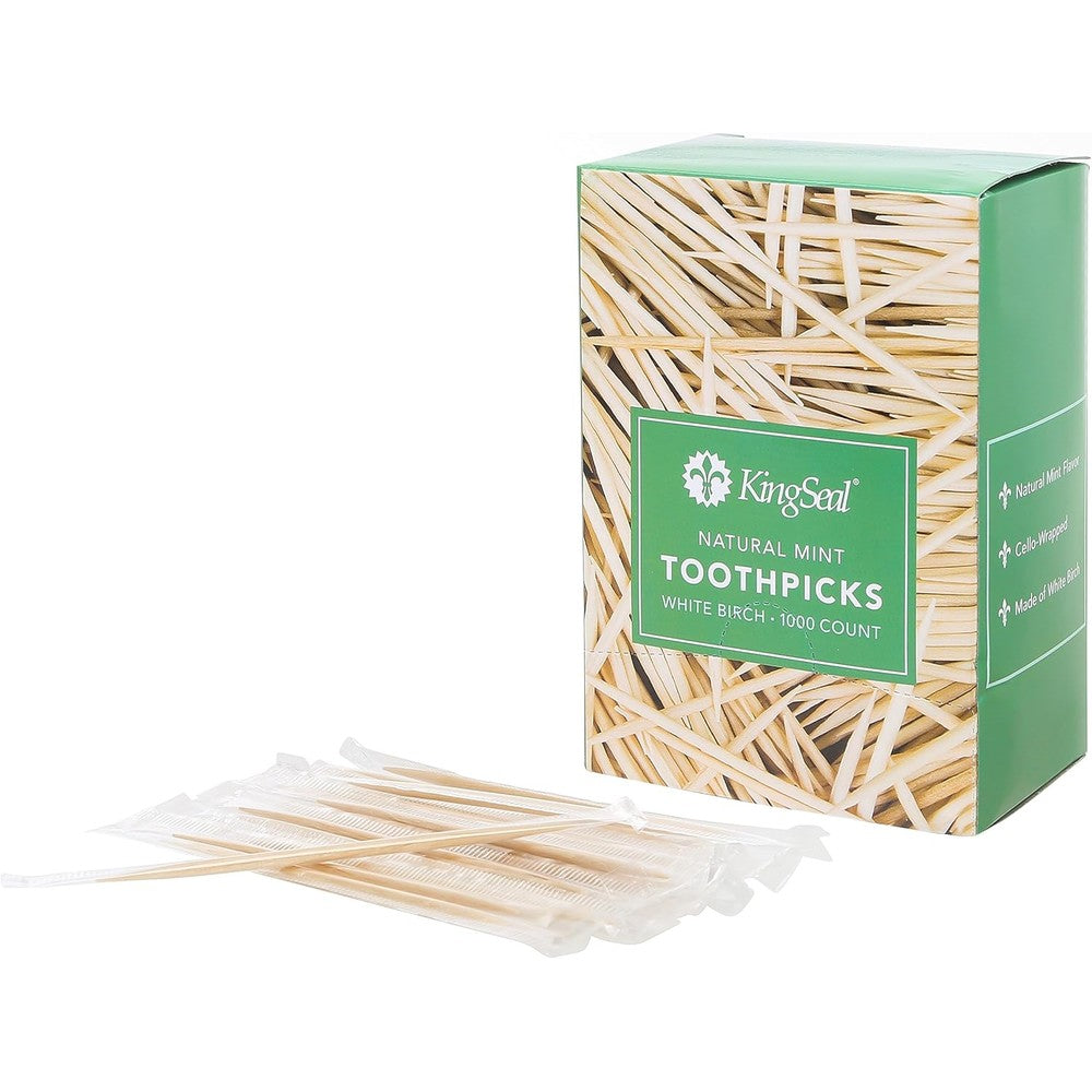 KingSeal Mint Flavor Birch Wood Toothpicks 4000 Count bulk pack front view.