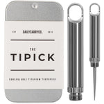 DAILYCARRYCO. TiPick titanium toothpick holder front view for EDC keychain.