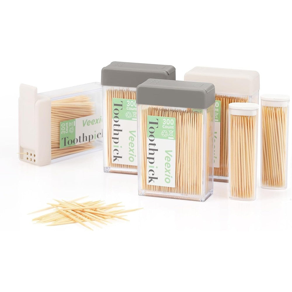 Veexio sturdy toothpick holder set with clear home dispensers and pocket cases front view