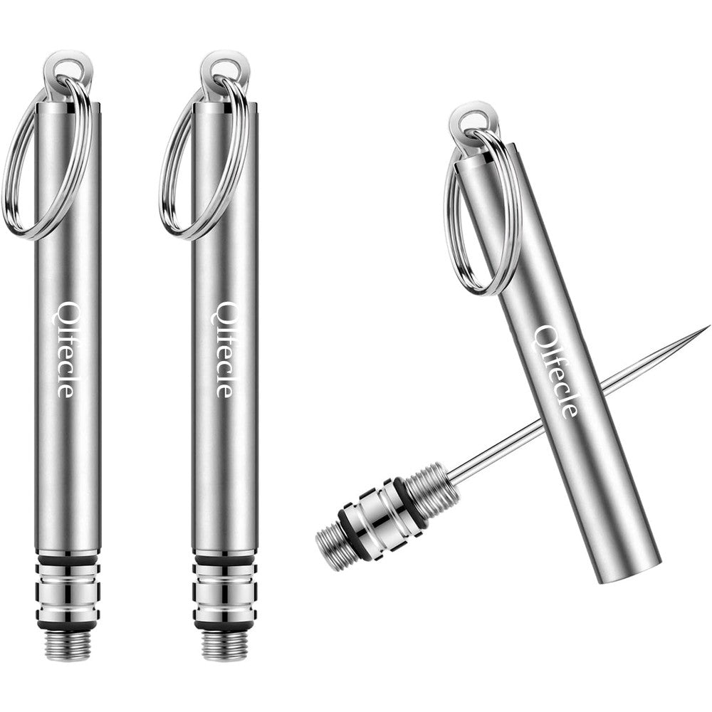 Qlfecle Portable Mini Titanium Toothpicks Holder front view on keychain.