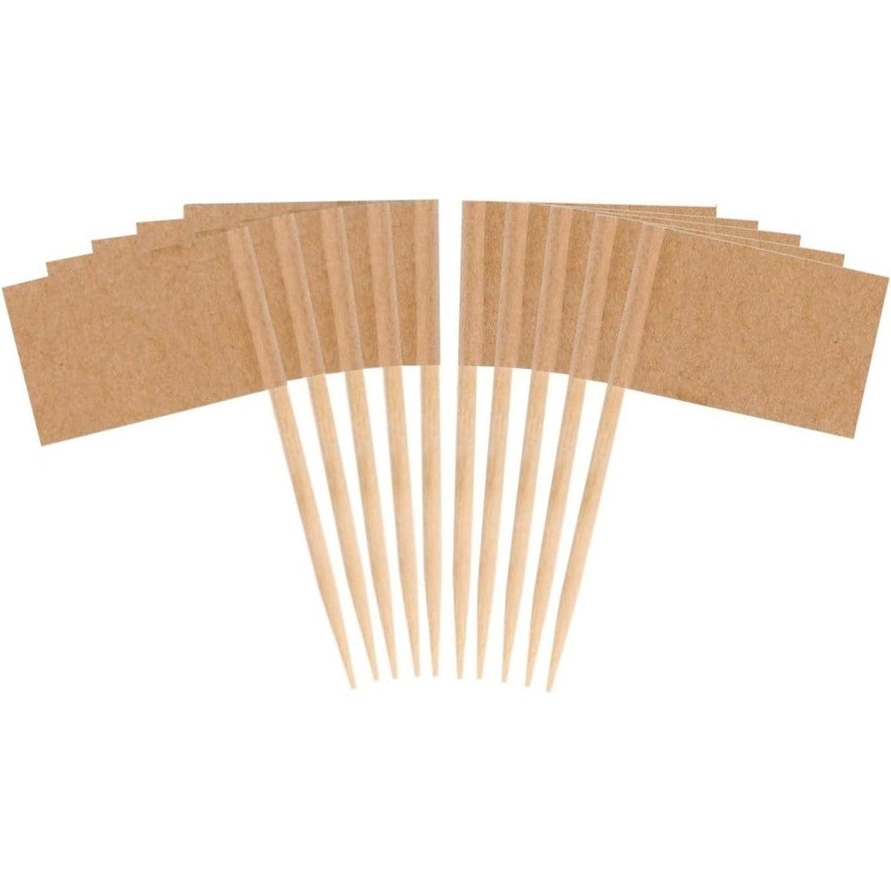 JAVD Blank Kraft Paper Toothpick Flags 100 count front view for food labeling.