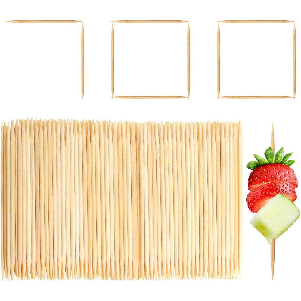 Suhfuib bamboo toothpicks front view of the packaging showing seven hundred count double pointed sticks.