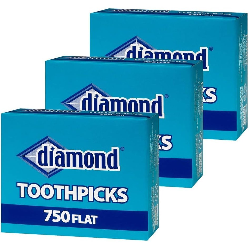 Diamond Flat Toothpicks 3 pack front view authentic wooden picks