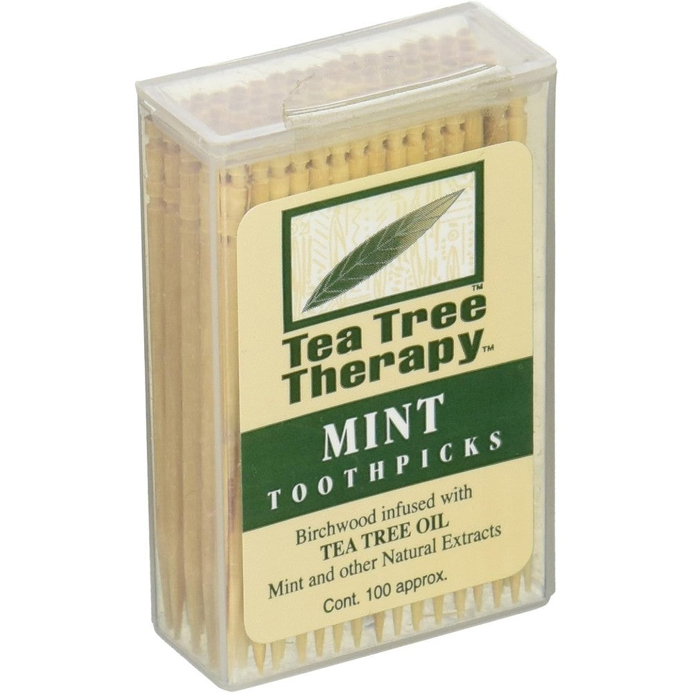 Tea Tree Therapy Mint Toothpicks 100 Count front view for oral hygiene