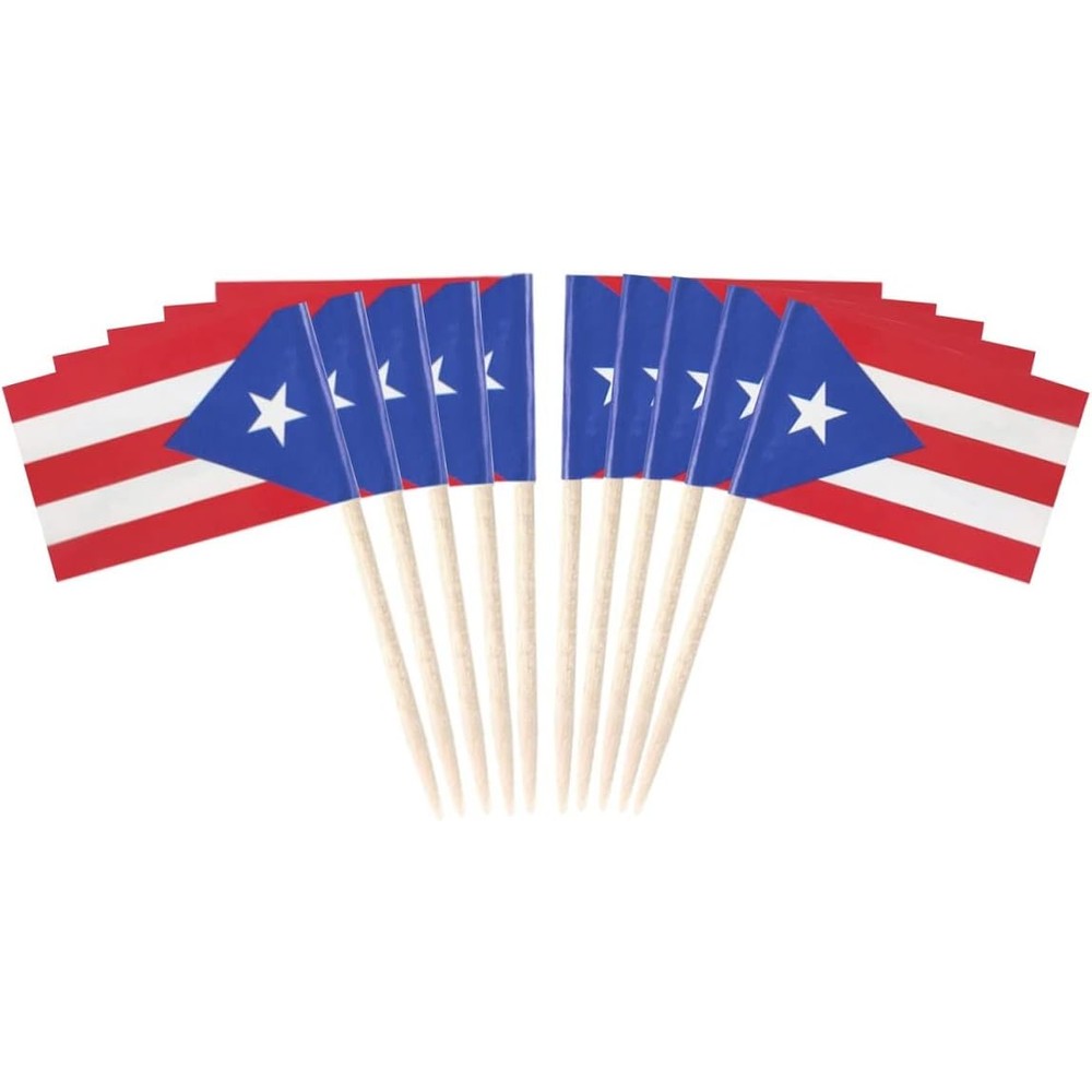 JAVD Puerto Rico Flag Toothpick Flags 100 pack front view party supplies.