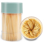 TRTRin Bamboo Toothpicks front view with green reusable holder.