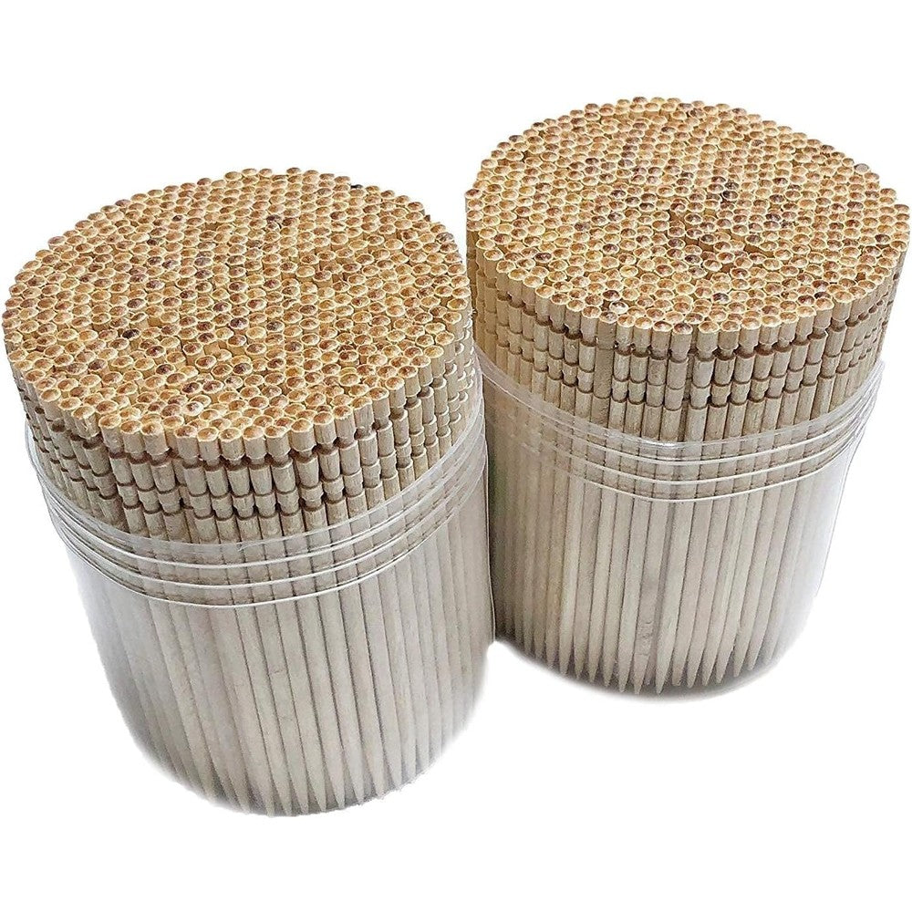 Makerstep 1000 wooden toothpicks in clear holder front view