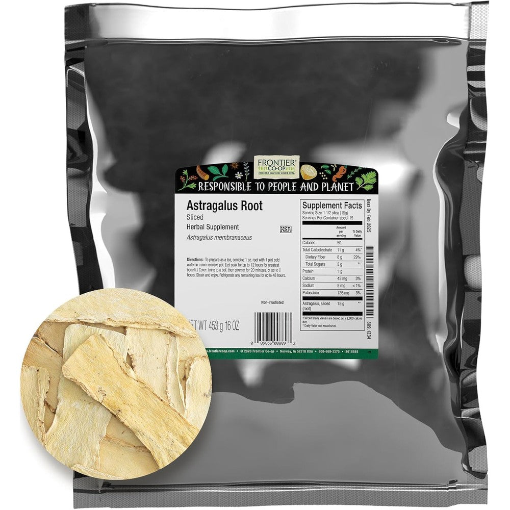 Frontier Co-op Astragalus Root Slices front view bulk herbal supplement bag