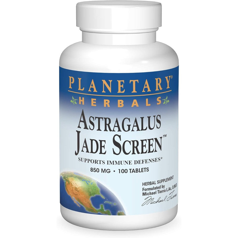 Planetary Herbals Astragalus Jade Screen 850mg 100 Tablets front view for immune defense.