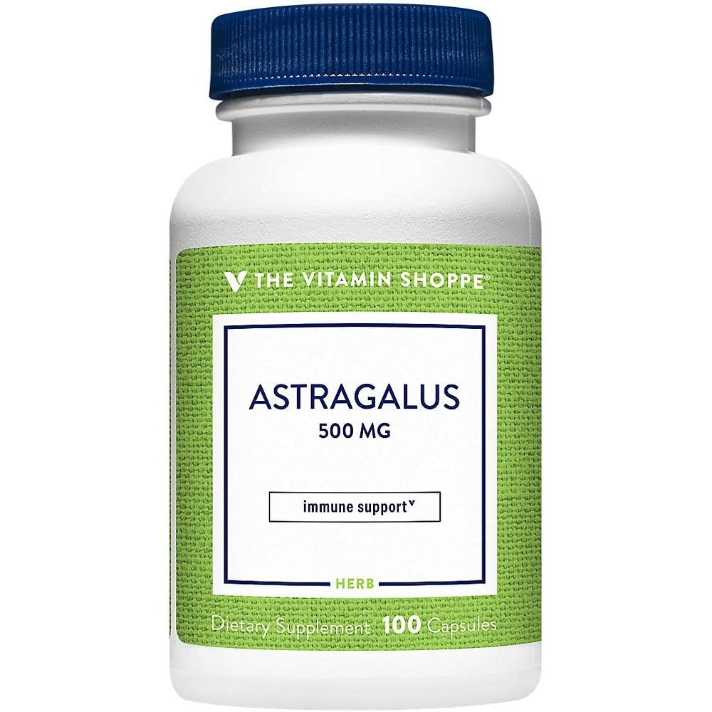 The Vitamin Shoppe Astragalus Root 500mg 100 Capsules front view bottle for natural immune support