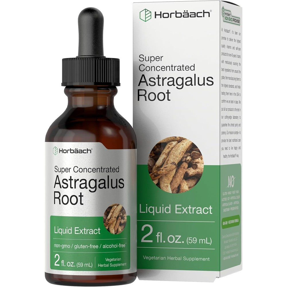 Horbäach Astragalus Root Liquid Extract front view bottle for natural immune support.