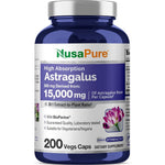 NusaPure Astragalus Root 500mg 200 vegetarian capsules bottle front view showing product labels
