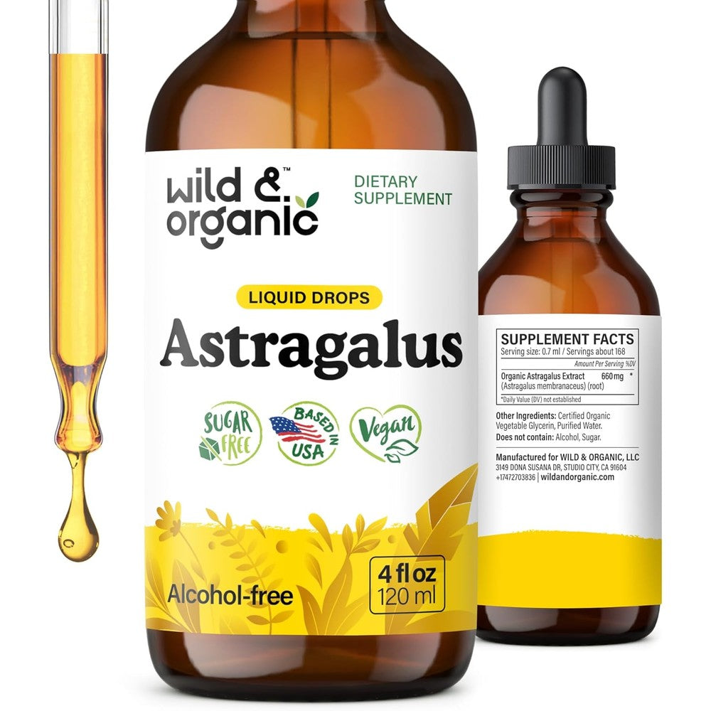 Wild And Organic Astragalus Root Tincture front view bottle for natural immune support