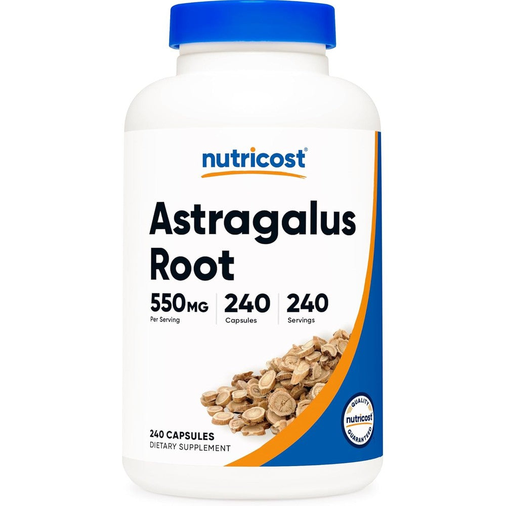 Nutricost Astragalus Membranaceus Root 550mg 240 vegetarian capsules front bottle view for immune support