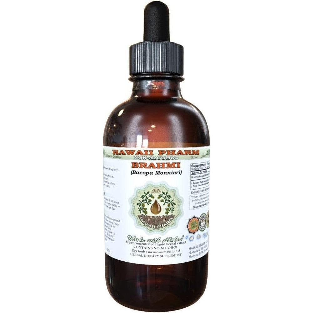 Hawaii Pharm Brahmi Bacopa Monnieri Alcohol Free Glycerite Extract 4 Fluid Ounce front view bottle for cognitive wellness