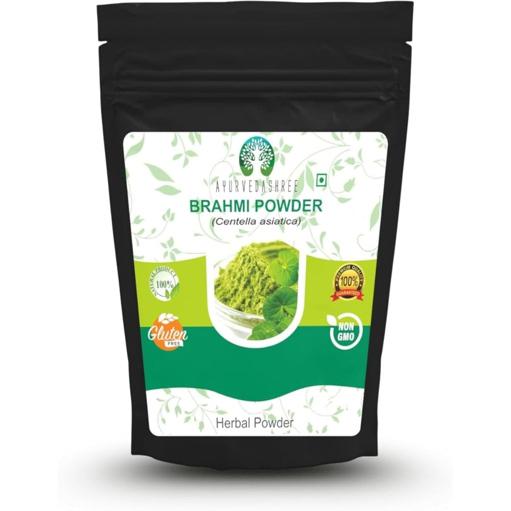 AYURVEDASHREE Centella Asiatica Gotu Kola Brahmi Powder 100g front view of the resealable pouch packaging