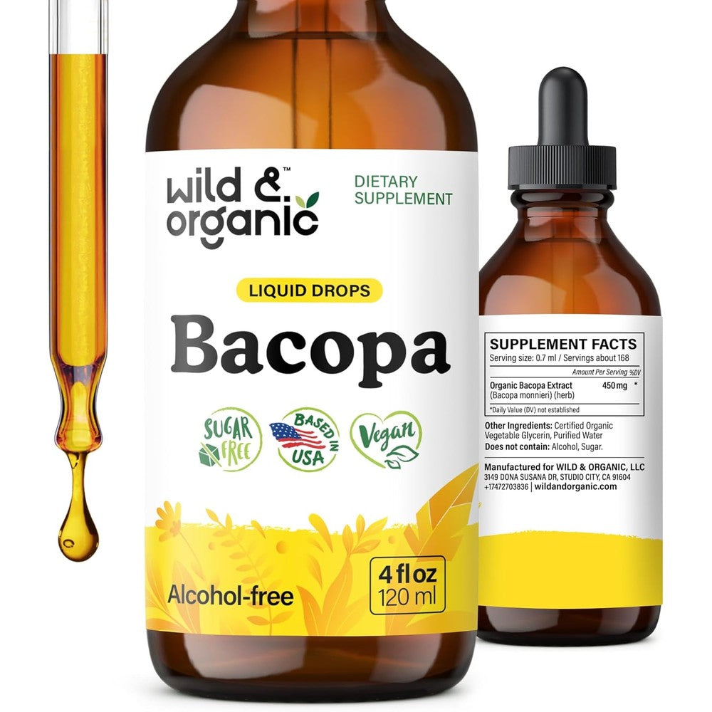 Wild & Organic Bacopa Liquid Drops Brain Support Tincture Alcohol-Free | 120 mL