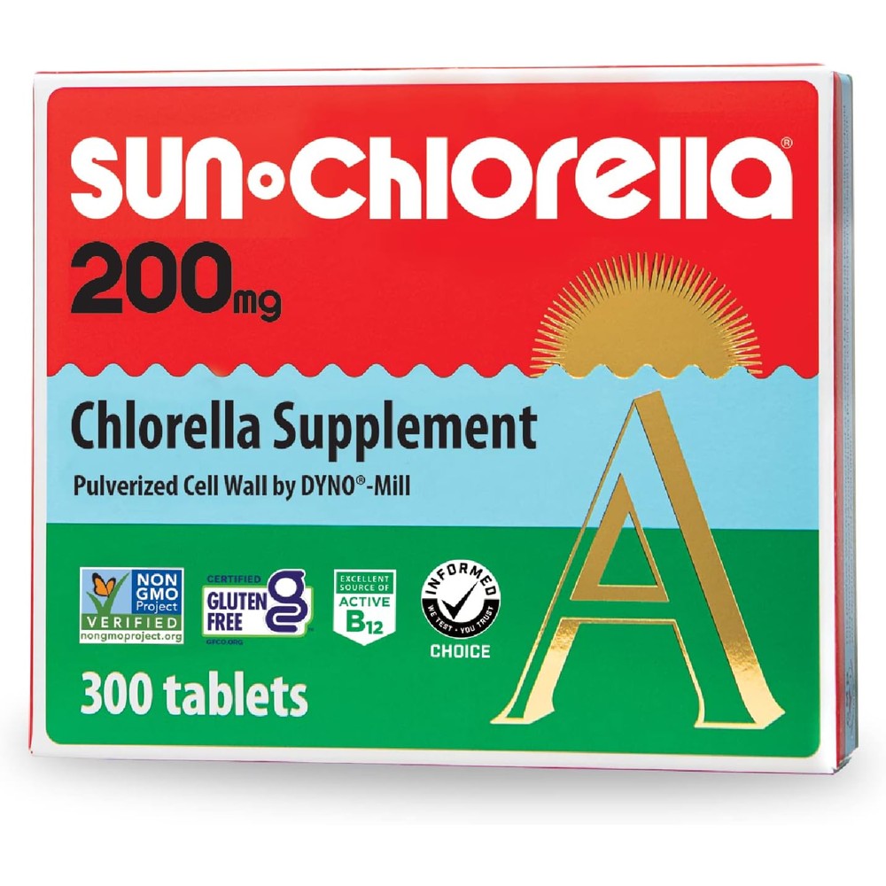 Sun Chlorella 200mg green algae supplement bottle front view