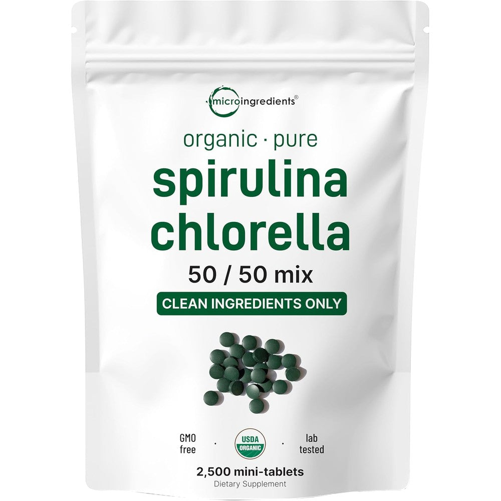 Micro Ingredients Organic Spirulina Chlorella Mini Tablets front view