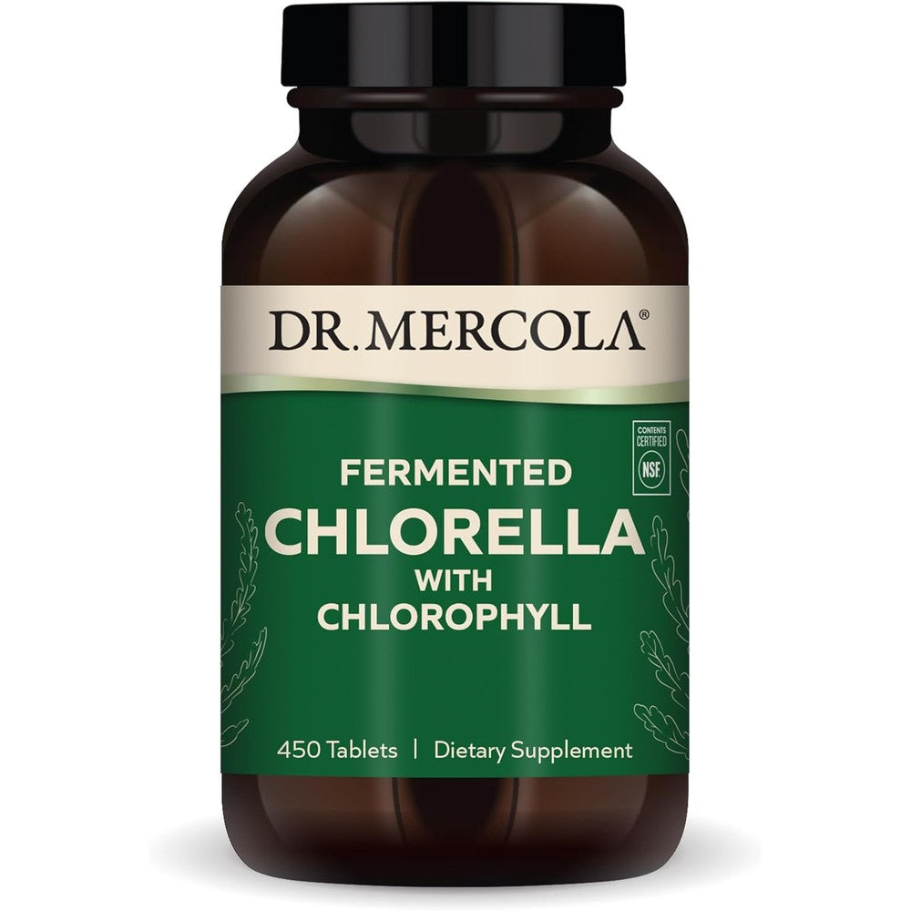 Dr. Mercola Fermented Chlorella 450 Tablets front view bottle