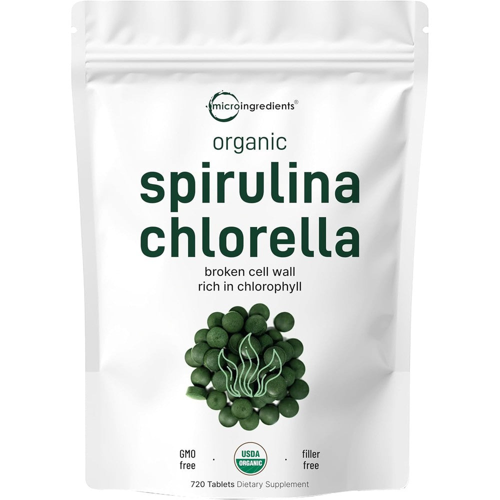 Micro Ingredients Organic Spirulina Chlorella tablets front view pouch