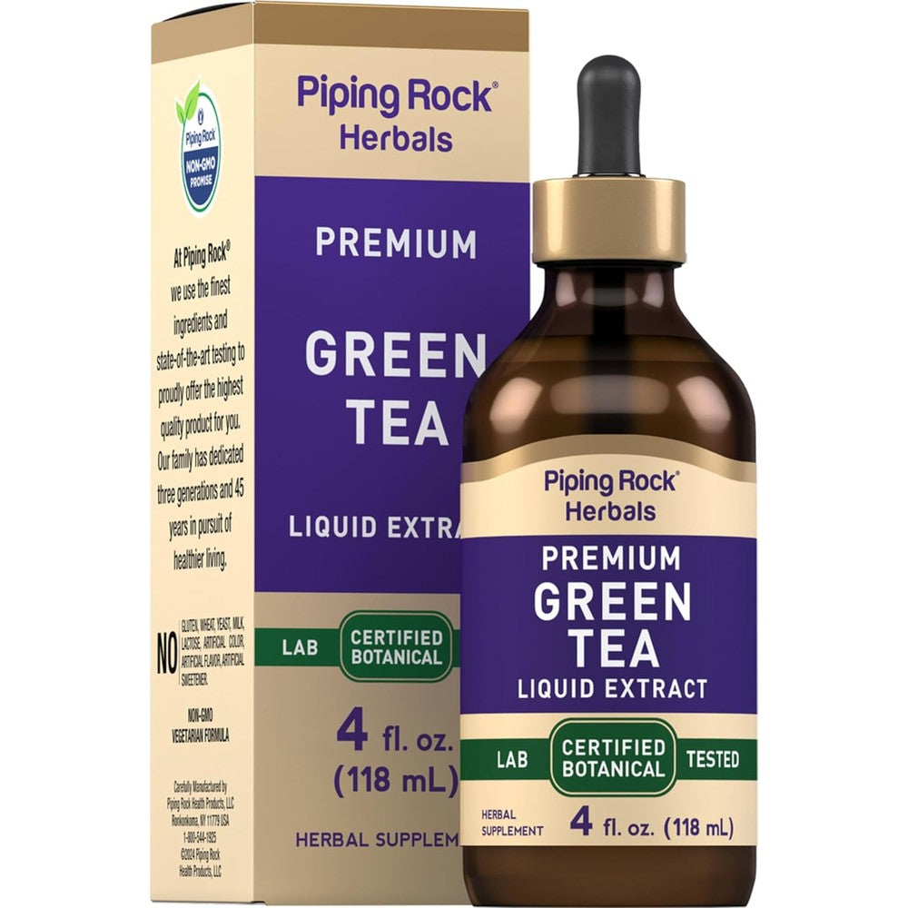 Piping Rock green tea extract liquid drops 4 fl oz bottle with a precision dropper.