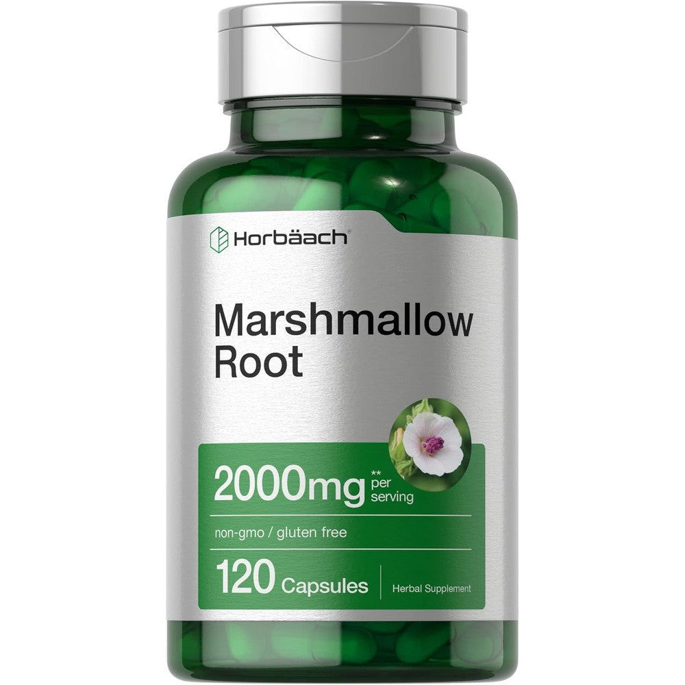 Horbäach marshmallow root capsules 120 count bottle for digestive health