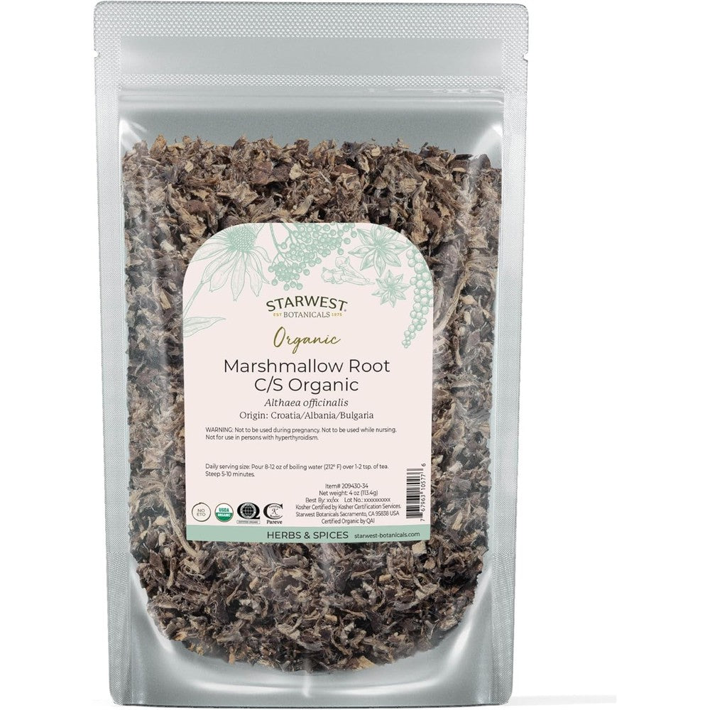 Starwest Botanicals Organic Marshmallow Root cut and sifted pouch front view