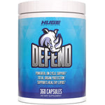 Huge Supplements Defend Cycle Support front container view showing white rhino logo.