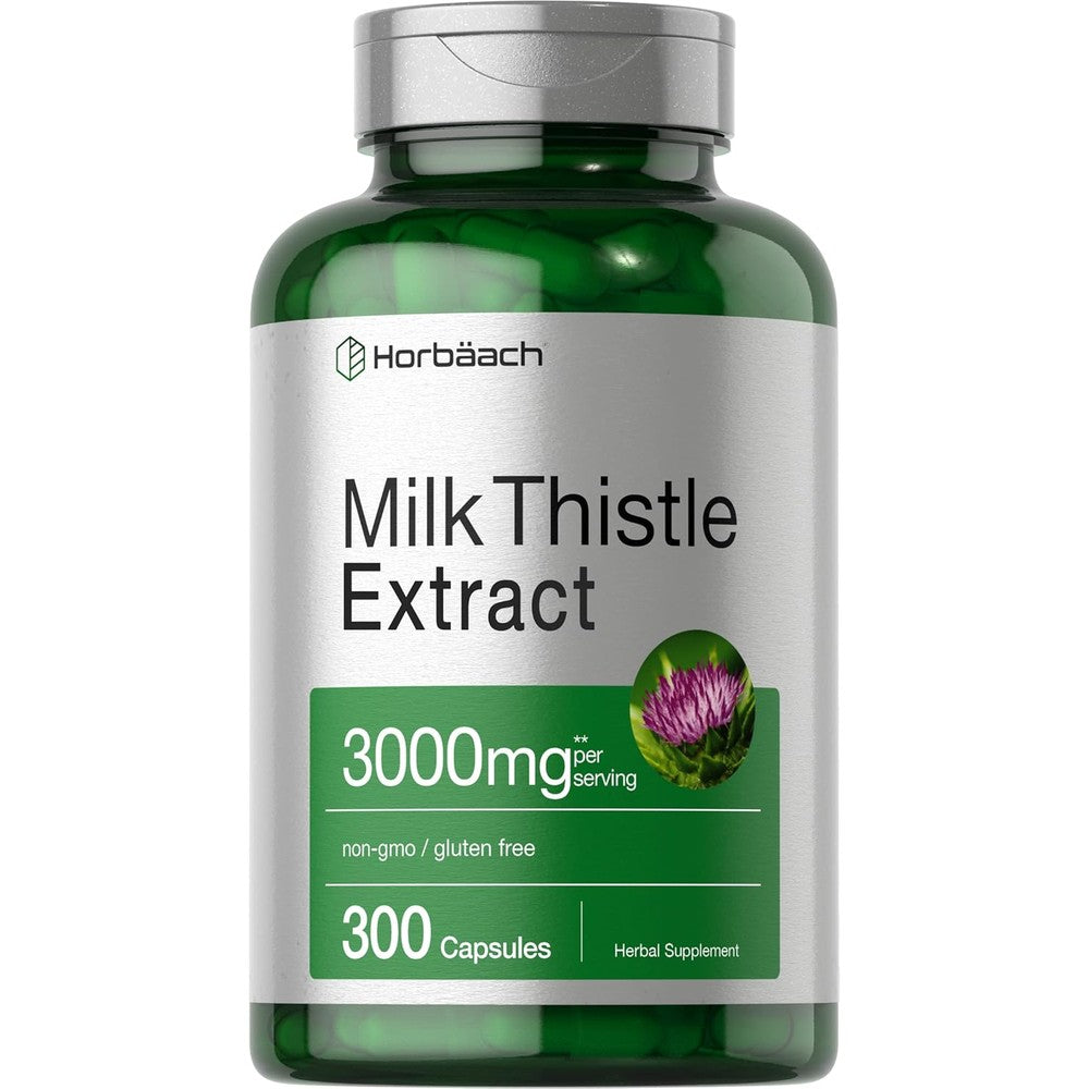 Horbäach Milk Thistle 3000mg 300 capsules bottle front view for liver support