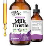 Wild & Organic Milk Thistle Liquid Drops 4 Fluid Ounce bottle front view showing the label details.