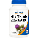 Nutricost Milk Thistle Extract 240 vegan capsules front bottle view for liver detoxification