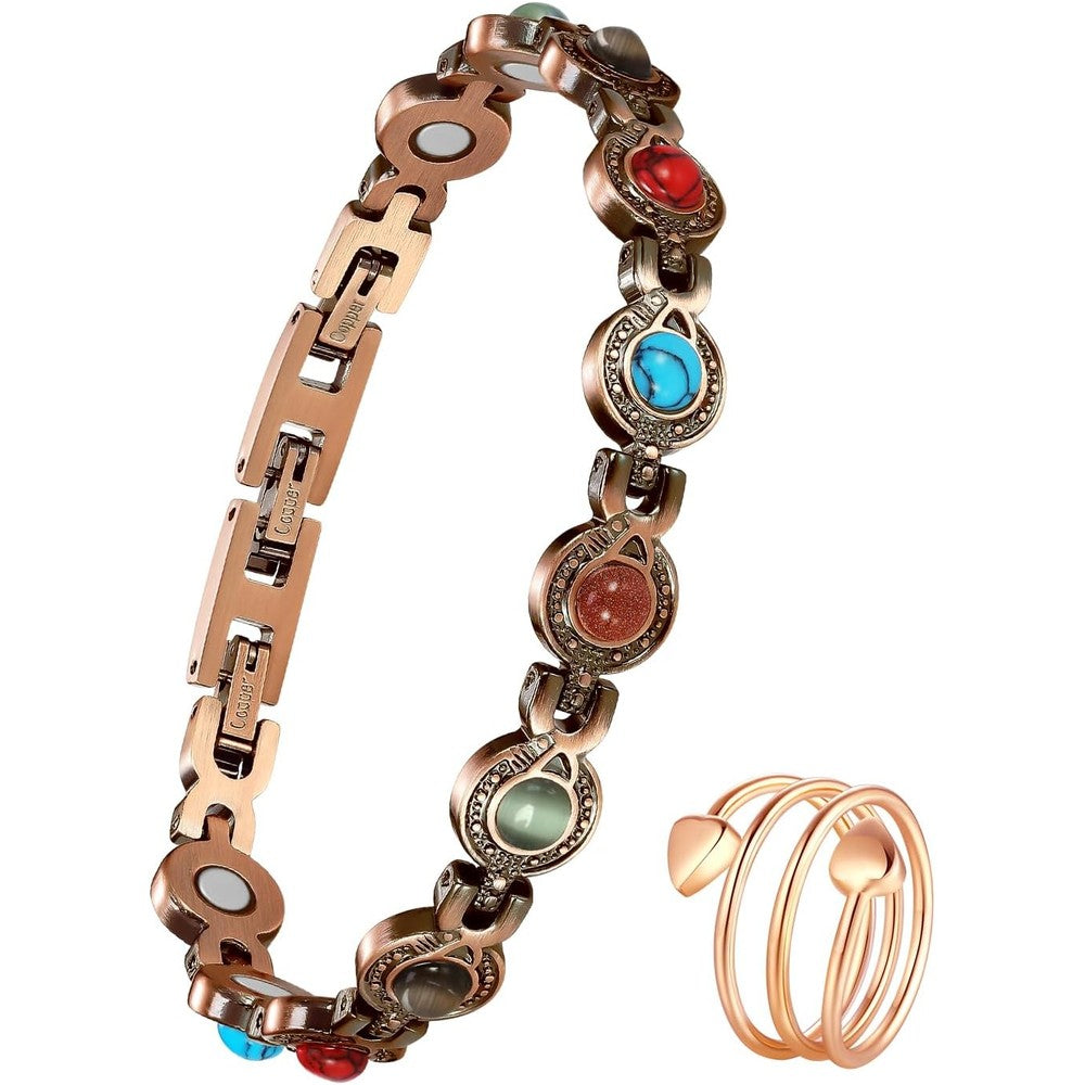 Jeracol copper magnetic bracelet and ring set front view