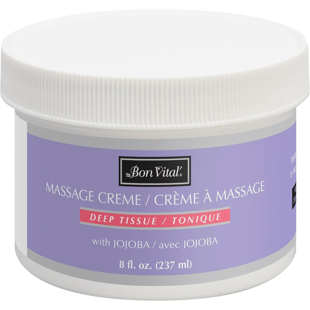 Bon Vital Deep Tissue Massage Creme front view of eight ounce jar