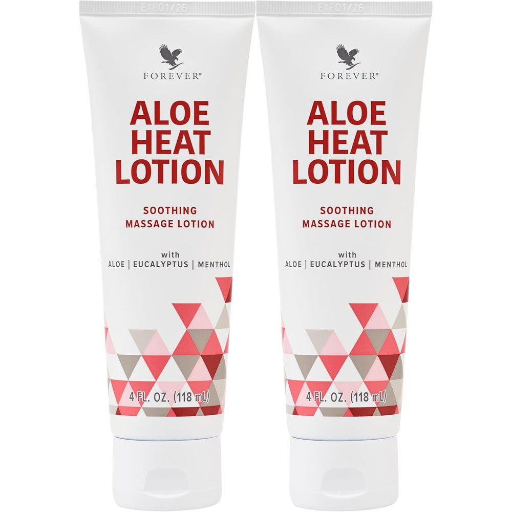 Forever Living Aloe Heat Lotion front view of 2 pack for muscle relief.