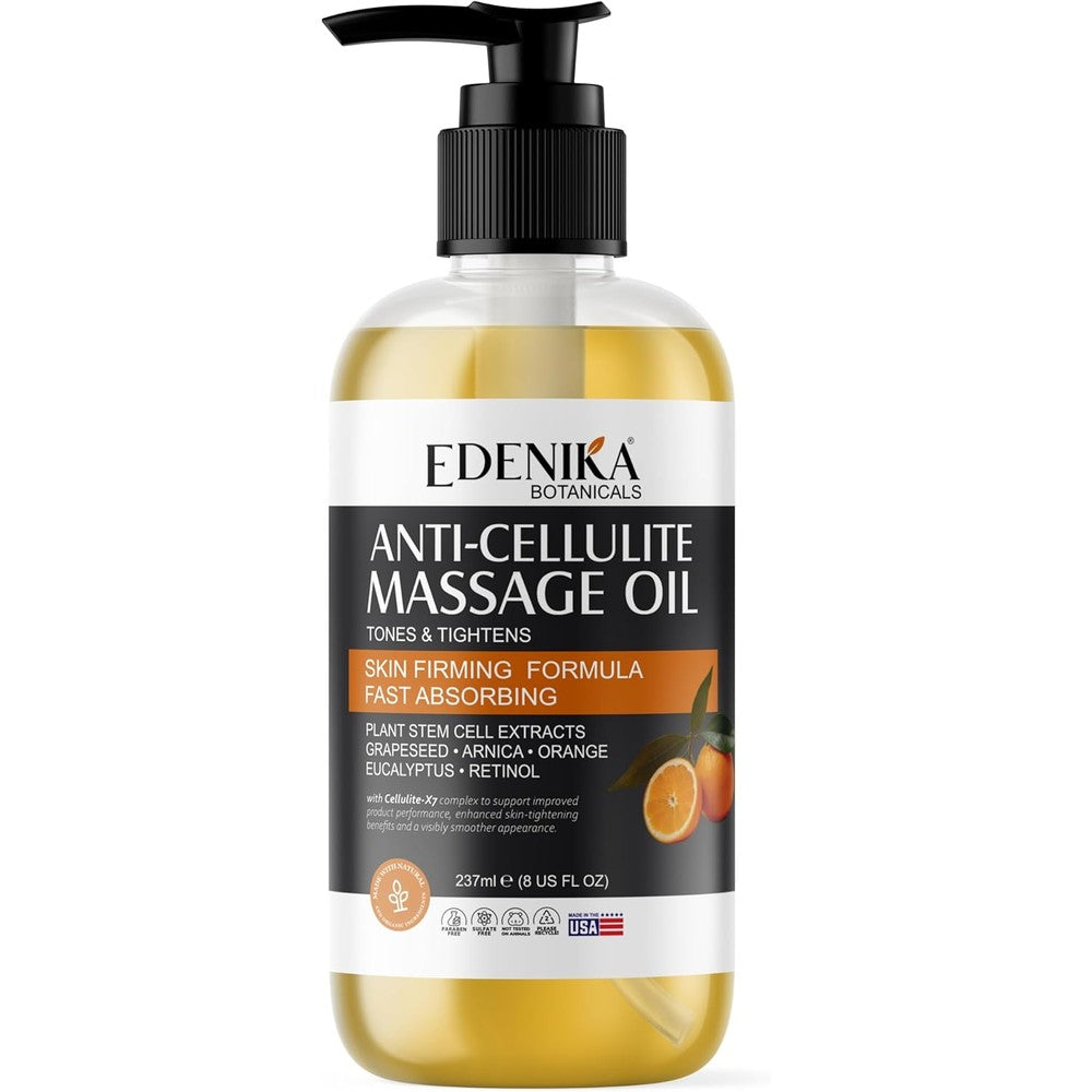 Edenika Botanicals Firming Anti Cellulite Massage Oil pump dispenser bottle front view