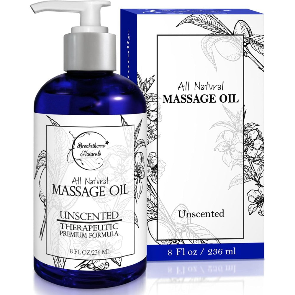 Brookethorne Naturals Unscented Massage Oil front view bottle for premium professional spa therapy