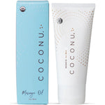 Coconu Organic Coconut Oil Based Massage Oil front view of the premium three ounce tube packaging