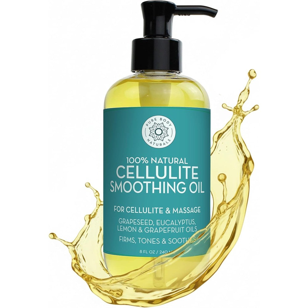Pure Body Naturals Anti Cellulite Massage Oil bottle front view for skin firming